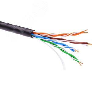 (RN5EUUKPEBK) Кабель витая пара кат. 5E неэкранированный U/UTP, 4 пары, светостабилизированный ПЭ, цвет внешней оболочки черный (305 м/уп)