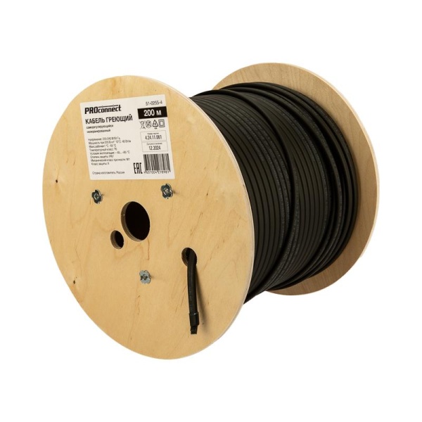 (51-0255-4) Кабель греющий саморегулирующийся для труб, водостоков, крыш 40КНС-2ЛП-65/85, UV, 40Вт/м, 200м неэкранированный