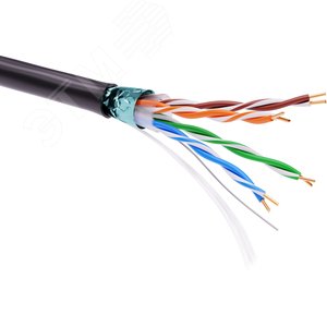 (RN5EFUKPEBK) Кабель витая пара кат. 5E экранированный F/UTP, 4 пары, светостабилизированный ПЭ, цвет внешней оболочки черный (305 м/уп)