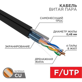 (01-0155) Кабель FTP 4PR 24AWG CAT5e 305м OUTDOOR + ТРОСх1 PROCONNECT