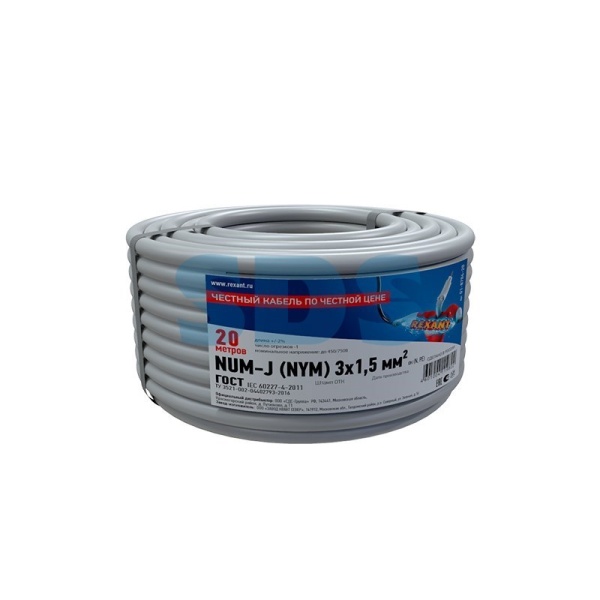 (01-8704-20) Кабель NUM-J (NYM) 3х1,5 мм², 20 м., ГОСТ (01-8704-20) Кабель NUM-J (NYM) 3х1,5 мм², 20 м., ГОСТ