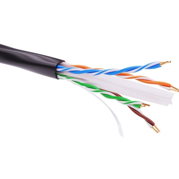 (RN6UUKPEBK) Кабель витая пара кат. 6 неэкранированный U/UTP, 4 пары, светостабилизированный ПЭ, цвет внешней оболочки черный (305 м/уп)