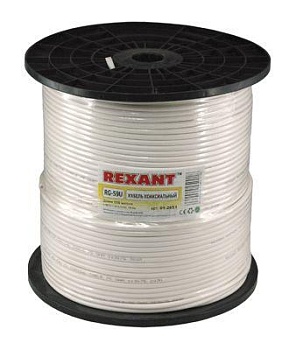 (01-2651) Кабель RG-59U+CU, (64%), 75 Ом, 305м., белый REXANT (01-2651) Кабель RG-59U+CU, (64%), 75 Ом, 305м., белый REXANT
