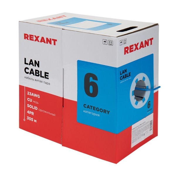 (01-0047) Кабель UTP 4PR 23AWG CAT6 305м REXANT (01-0047) Кабель UTP 4PR 23AWG CAT6 305м REXANT