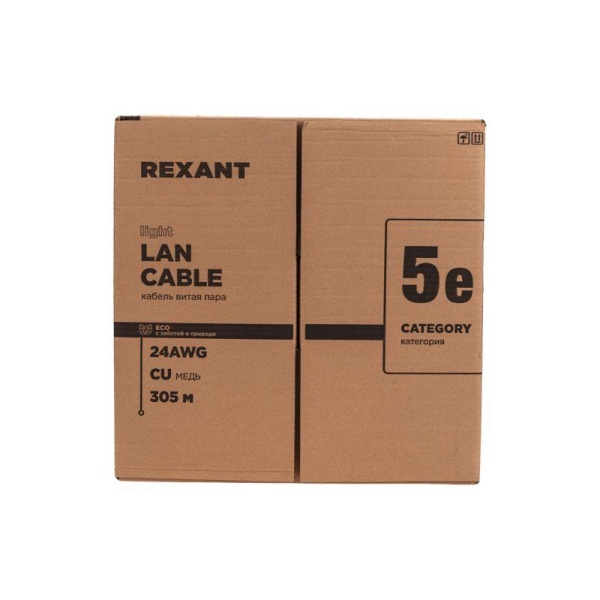 (01-0154-R) Кабель витая пара F/UTP, CAT 5e, PE, 4PR, 24AWG, OUTDOOR, SOLID, черный, 305м, серия LIGHT, РФ REXANT (01-0154-R) Кабель витая пара F/UTP, CAT 5e, PE, 4PR, 24AWG, OUTDOOR, SOLID, черный, 305м, серия LIGHT, РФ REXANT