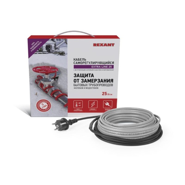 (51-0642) Греющий саморегулирующийся кабель на трубу Eхtra Line 25MSR-PB 7M (7м/175Вт) REXANT