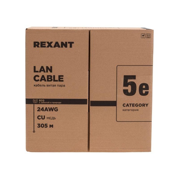 (01-0143-R) Кабель витая пара F/UTP, CAT 5e, PVC, 4PR, 24AWG, INDOOR, SOLID, серый, 305м, РФ REXANT (01-0143-R) Кабель витая пара F/UTP, CAT 5e, PVC, 4PR, 24AWG, INDOOR, SOLID, серый, 305м, РФ REXANT