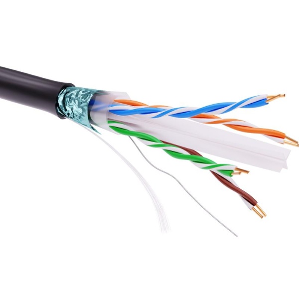 (RN6FUKPEBK) Кабель витая пара кат. 6 экранированный F/UTP, 4 пары, светостабилизированный ПЭ, цвет внешней оболочки черный, катушка 305 м (305 м/уп)