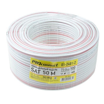 (01-2401-2) Кабель SAT 50 M, CCS/Al/Al, (75%), 75 Ом, 100м., белый PROCONNECT