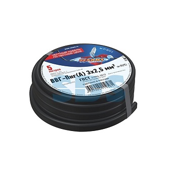 (01-8212-5) Кабель силовой медный ВВГнг(А) 3х2,5 мм², длина 5 метров, ГОСТ 31996-2012, ТУ 16-705.499-2010 (плоский) (REXANT)