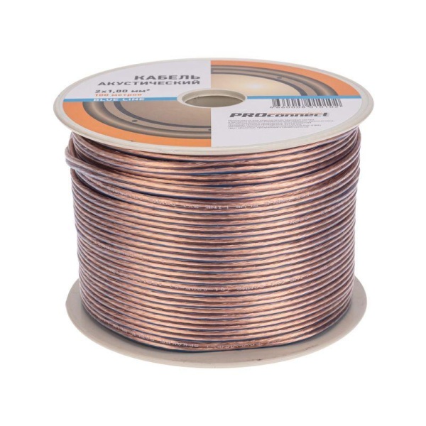 (01-6205-6) Кабель акустический, 2х1.00 мм², прозрачный BLUELINE, 100 м. PROCONNECT