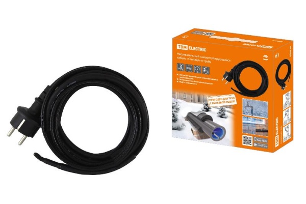 (SQ2510-0011) Нагревательный саморегулирующийся кабель "Стоплёд" НСК2-В с вилкой, в трубу (2м/20Вт) TDM