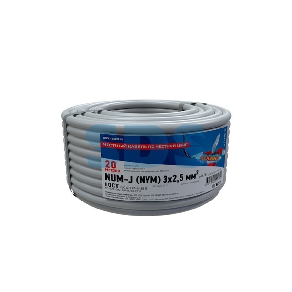 (01-8705-20) Кабель NUM-J (NYM) 3х2,5 мм², 20 м., ГОСТ (01-8705-20) Кабель NUM-J (NYM) 3х2,5 мм², 20 м., ГОСТ