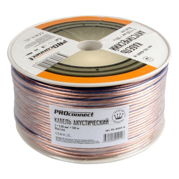 (01-6207-6) Кабель акустический, 2х2.00 мм², прозрачный BLUELINE, 100 м. PROCONNECT (01-6207-6) Кабель акустический, 2х2.00 мм², прозрачный BLUELINE, 100 м. PROCONNECT