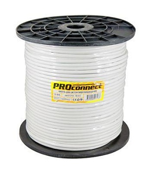 (01-4216) Кабель для видеонаблюдения KBK-B-2 + 2х0,50мм² (CCA), (96), 200м., белый PROCONNECT
