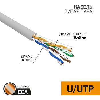 (01-0043-2) Кабель UTP 4PR 24AWG CAT5e 305м CCA PROCONNECT LIGHT