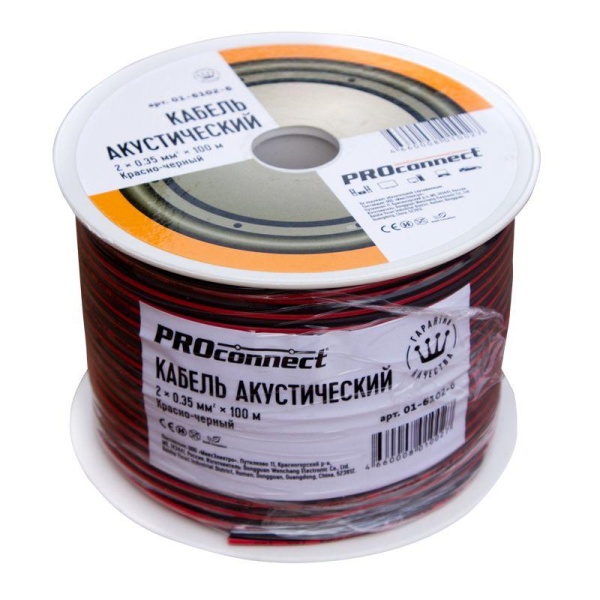 (01-6102-6) Кабель акустический, 2х0.35 мм², красно-черный, 100 м. PROCONNECT (01-6102-6) Кабель акустический, 2х0.35 мм², красно-черный, 100 м. PROCONNECT