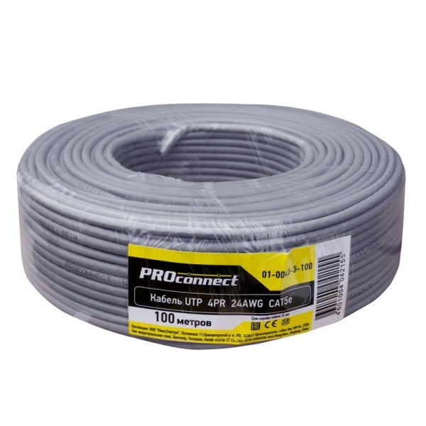 (01-0043-3-100) Кабель UTP 4PR 24AWG CAT5e 100м PROCONNECT (01-0043-3-100) Кабель UTP 4PR 24AWG CAT5e 100м PROCONNECT