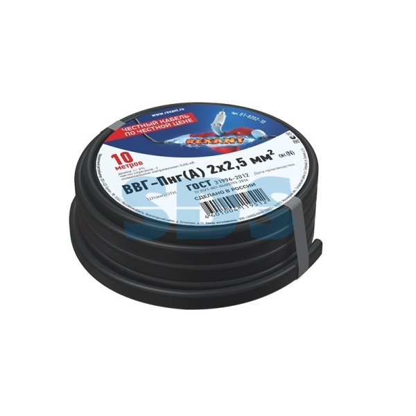 (01-8202-10) Кабель силовой медный ВВГнг(А) 2х2,5 мм², длина 10 метров, ГОСТ 31996-2012, ТУ 16-705.499-2010 (плоский) (REXANT)