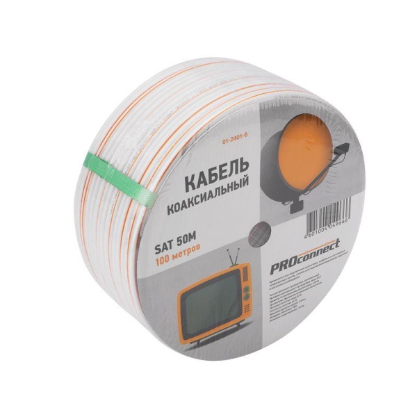 (01-2401-6) Кабель SAT 50 M, Cu/Al/Cu, (64%), 75 Ом, 100м., белый PROCONNECT