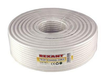(01-2221) Кабель RG-6U+CU, (64%), 75 Ом, 100м., белый REXANT (01-2221) Кабель RG-6U+CU, (64%), 75 Ом, 100м., белый REXANT