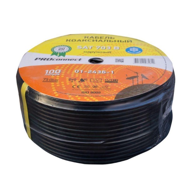 (01-2436-1) Кабель SAT 703 B, Cu/Al/Al, (75%), 75 Ом, 100м., черный OUTDOOR PROCONNECT (01-2436-1) Кабель SAT 703 B, Cu/Al/Al, (75%), 75 Ом, 100м., черный OUTDOOR PROCONNECT