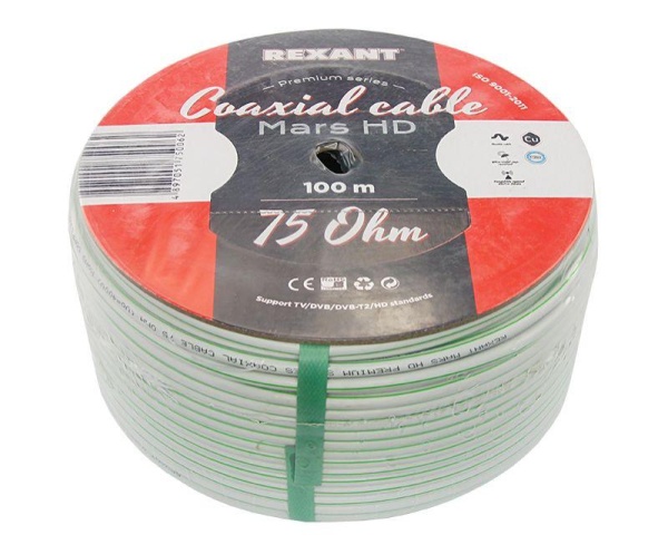 (01-2502) Кабель MARS HD, Cu/Al/CuSn, (96%), 75 Ом, 100м., белый REXANT