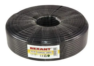 (01-2222) Кабель RG-6U+CU, (64%), 75 Ом, 100м., черный (OUTDOOR) REXANT