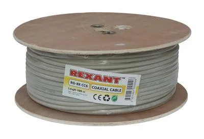 (01-2021) Кабель RG-8х, (75%), 50 Ом, 100м., серый REXANT