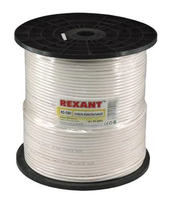 (01-2651) Кабель RG-59U+CU, (64%), 75 Ом, 305м., белый REXANT