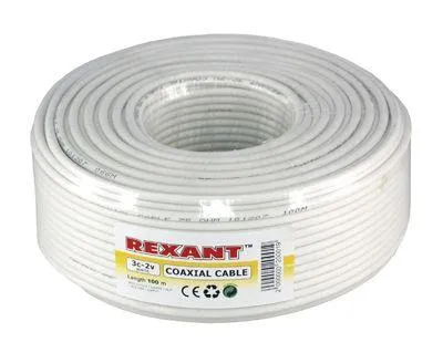 (01-2611) Кабель 3С-2V, (48%), 75 Ом, 100м., белый REXANT