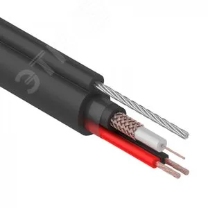 (01-4107) Кабель для видеонаблюдения КВК-П + 2х0,75мм² + ТРОС (7х0,4мм), 305м., черный, OUTDOOR REXANT