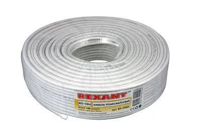 (01-2641) Кабель RG-59U+Cu, (64%), 75 Ом, 100м., белый REXANT