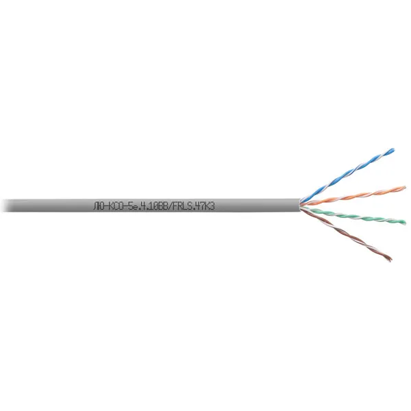 (ЛЮ-КСО-5e.4.10ВВ/FRLS.47К3) Кабель Премиум U/UTP, 4 пары, Кат.5e (Класс D), 100 МГц, AWG 24, внутренний, огнестойкий, PVCLS нг(A)-FRLS, серый